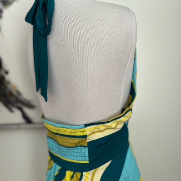 NWT Wild Fable Teal & Yellow Striped Halter A-Line Dress Handkerchief Hem XL - Picture 13 of 14